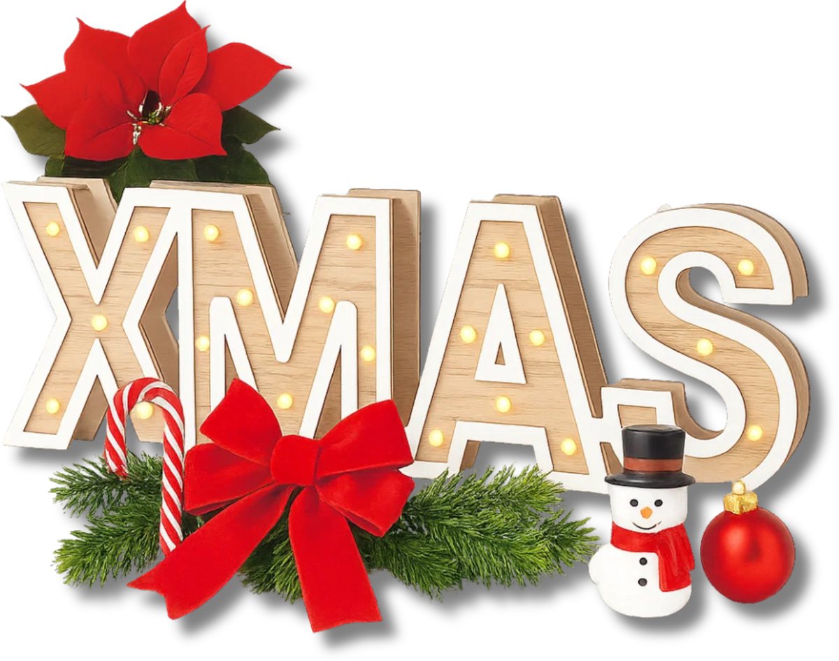Lomera Houten Letters XMAS - Kerst Decoratie - Warm Witte LED - Sfeervolle Decoratie - Vensterbank Decoratie - Schoorsteenmantel Decoratie - Kast Decoratie - Kerstdecoratie - Kerstversiering - Houten Kerstdecoratie - LED Verlichting