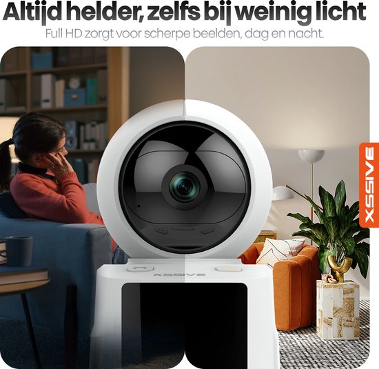 Xssive - WiFi Camera - Binnen Camera met Belfunctie, Scherm en App - IP Camera met Videobellen - Ideaal als Senioren Camera, Babyfoon & Huisdiercamera (Hondencamera) - Full HD - Pan-Tilt - Draaibaar 360 Graden - Nachtzicht - Zonder Abonnement van Xssive — afbeelding 2