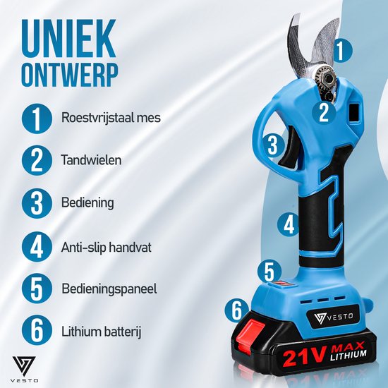 Vesto® Elektrische Snoeischaar met verlengsteel - Draadloos met 2 Accu's en Opbergkoffer - Professioneel Takkenschaar voor 28mm - Tuinschaar — afbeelding 2
