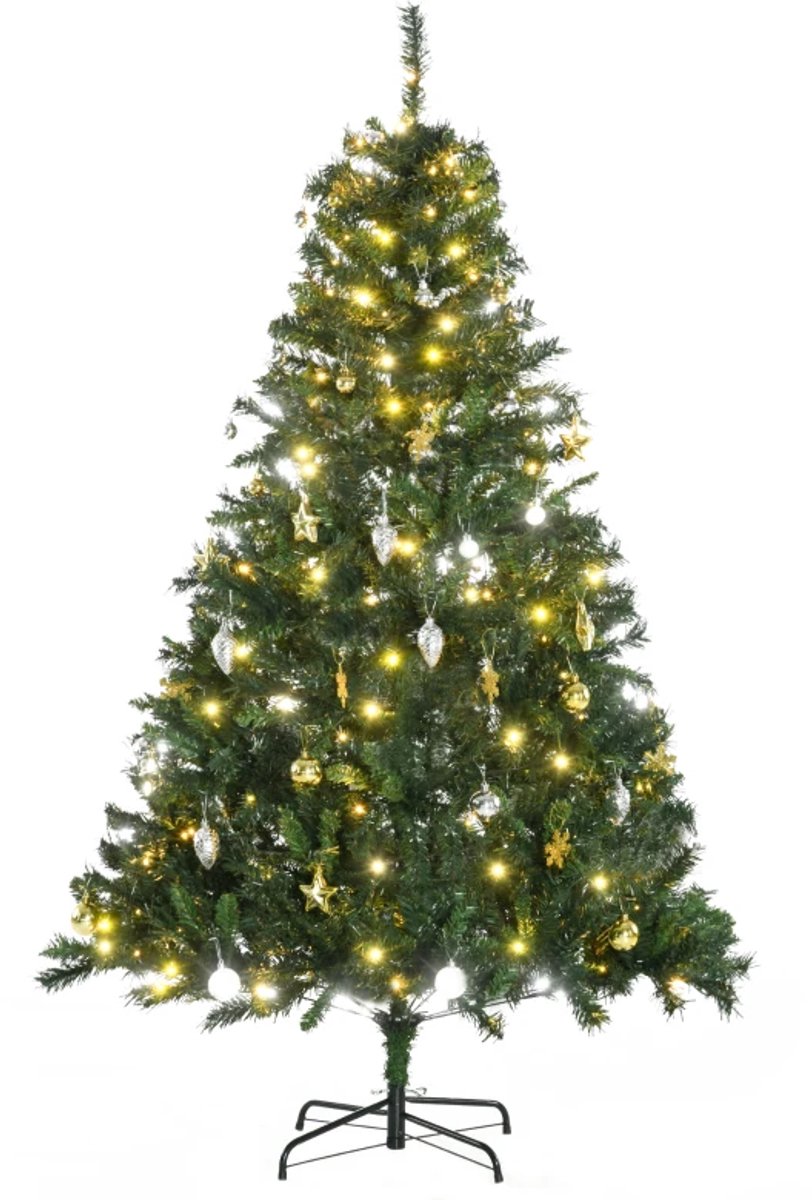 Luxe Kunstkerstboom met LED-verlichting, metalen standaard, kerstballen, 745 tips, groen, Ø112cm - Feestelijke Kerstversiering