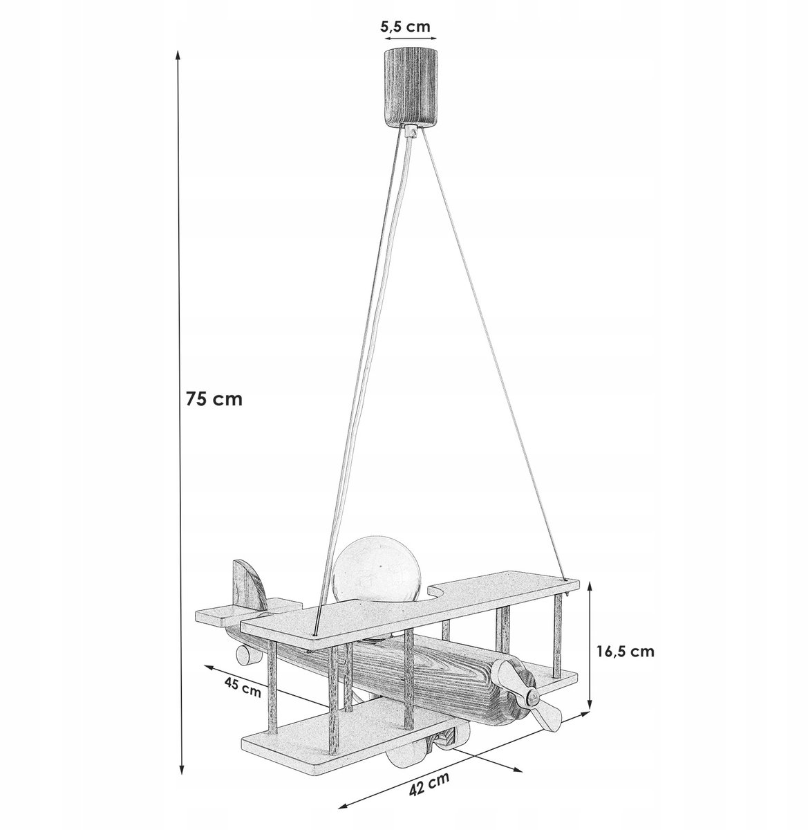 Vliegtuig hanglamp kinderkamer geel-oranje, hout, E27