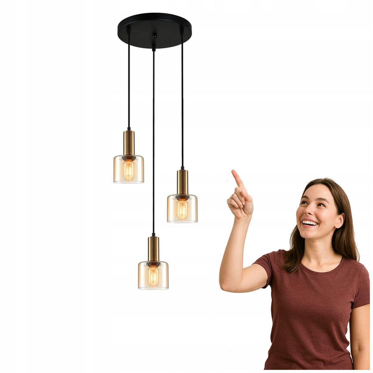 SANTIA Hanglamp Koper met Amberkleurige kap - Stijlvol en Modern