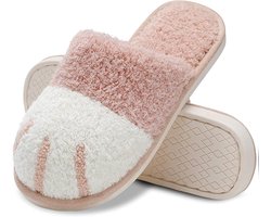 Slippers - Cute Animal Slippers Dames - Zachte pluiskattenklauw slippers met comfortabele herinneringsschuim glijdende indoor buiten slippers Creatieve geschenken voor dames - Roze 36-37