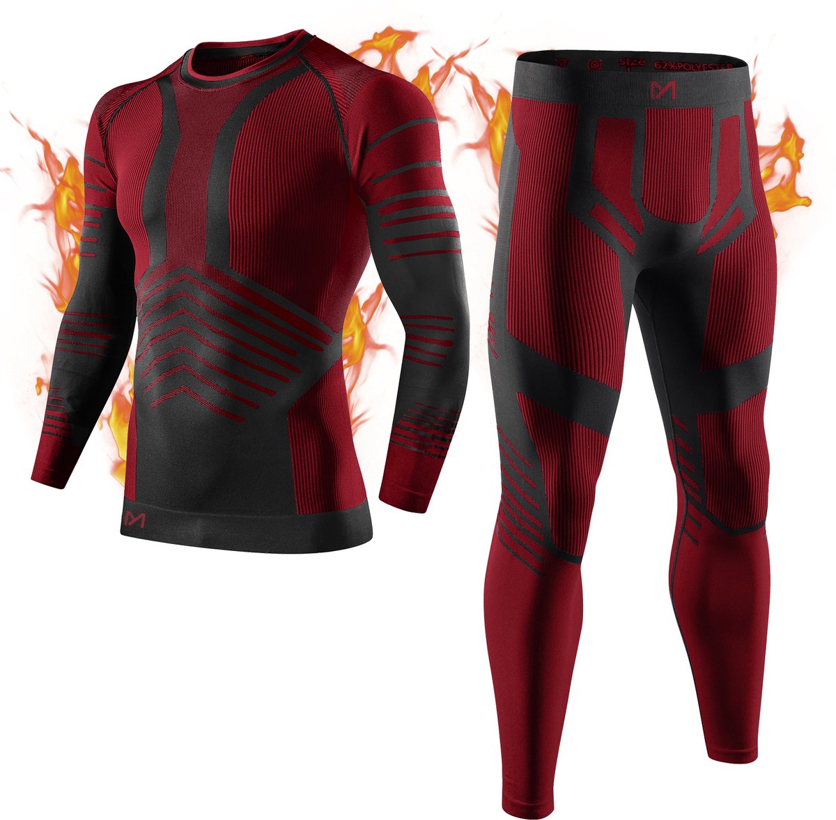 MEETHOO Thermo kleding - thermokleding heren Thermo kleding set voor mannen Thermoset Heren Comfort Thermoshirt Thermo Legging Skisport kleding lange onderbroeken skiën koud basislaag warme winter boven- en onderkant hardlopen-Rood-S