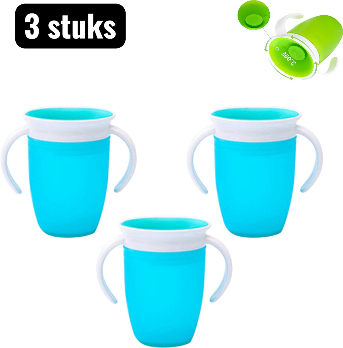 Image of 3 stuks - Trainer Cup - 360° lekvrije tuitbeker - Zachte siliconen rietjebeker - Bijtbestendige drinkbeker voor baby's - Gemakkelijk te drinken en vast te houden - Blauw