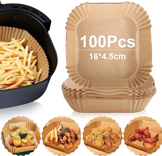 HONYAO Airfryer Bakpapier 16x16 cm, 200 stuks Wegwerp Bakpapier voor Hetelucht Friteuse 2-3,5 L, non-stick Air Fryer Papieren Voeringen voor Frituren, Bakken, Braden en Oliebestendig - Vierkante