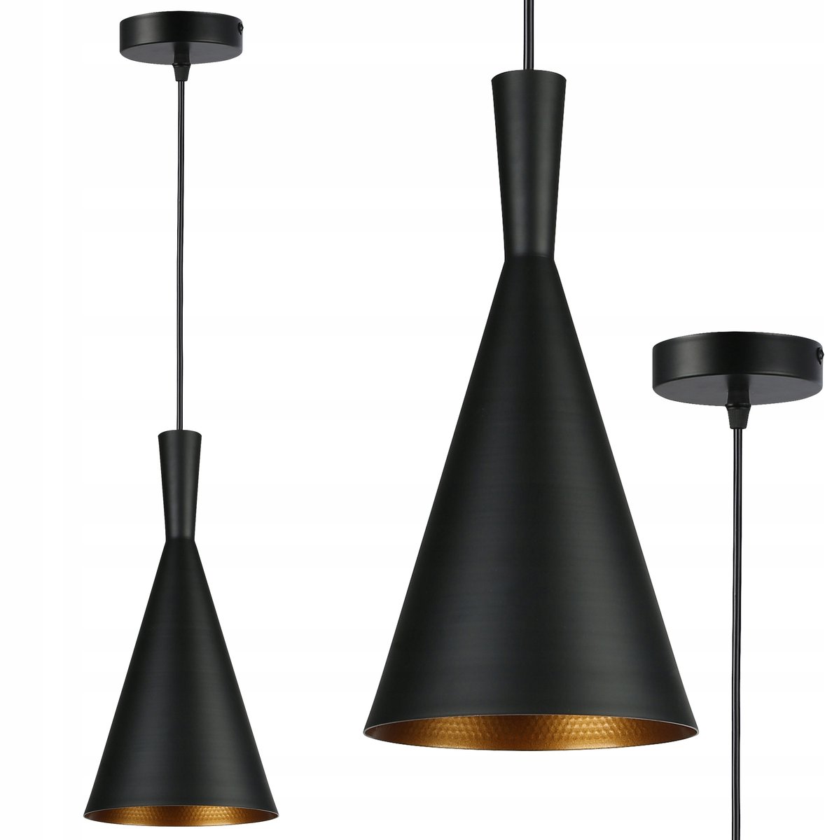 Hanglamp Pinio Zwart/Goud E27 Kegelvormig - Modern Design