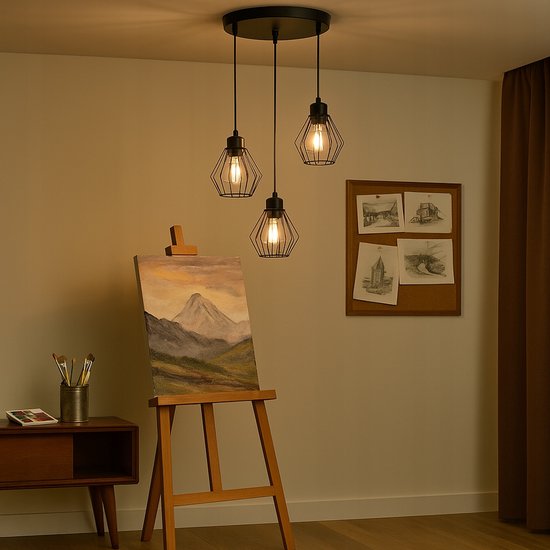 Lichtmaler Pendellamp Zwart 3 Lichtpunten E27 - Industriële Hanglamp Rookglas Retro Stijl voor Keukeneiland Woonkamer Hotelhal, Geen Lampen Inbegrepen