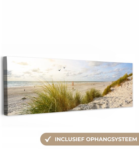 Canvas schilderij 150x50 cm - Wanddecoratie Strand - Zee - Vogels - Muurdecoratie woonkamer - Slaapkamer decoratie - Kamer accessoires - Schilderijen op canvas