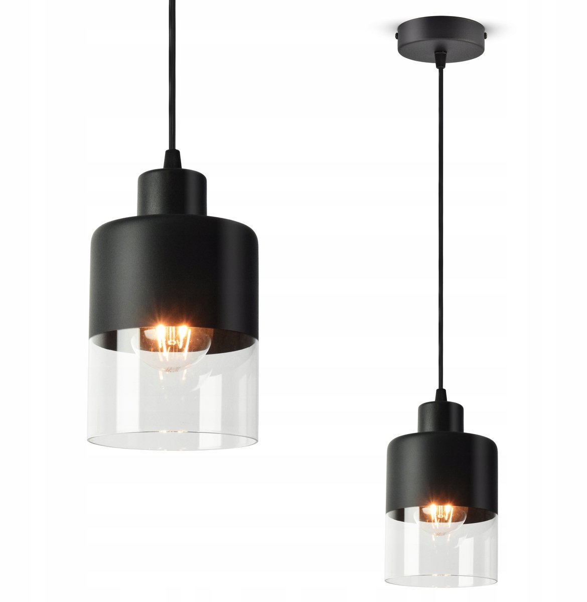 Luxe Hanglamp Dubbel Glas 568-EZ1 LED E27 Zwart