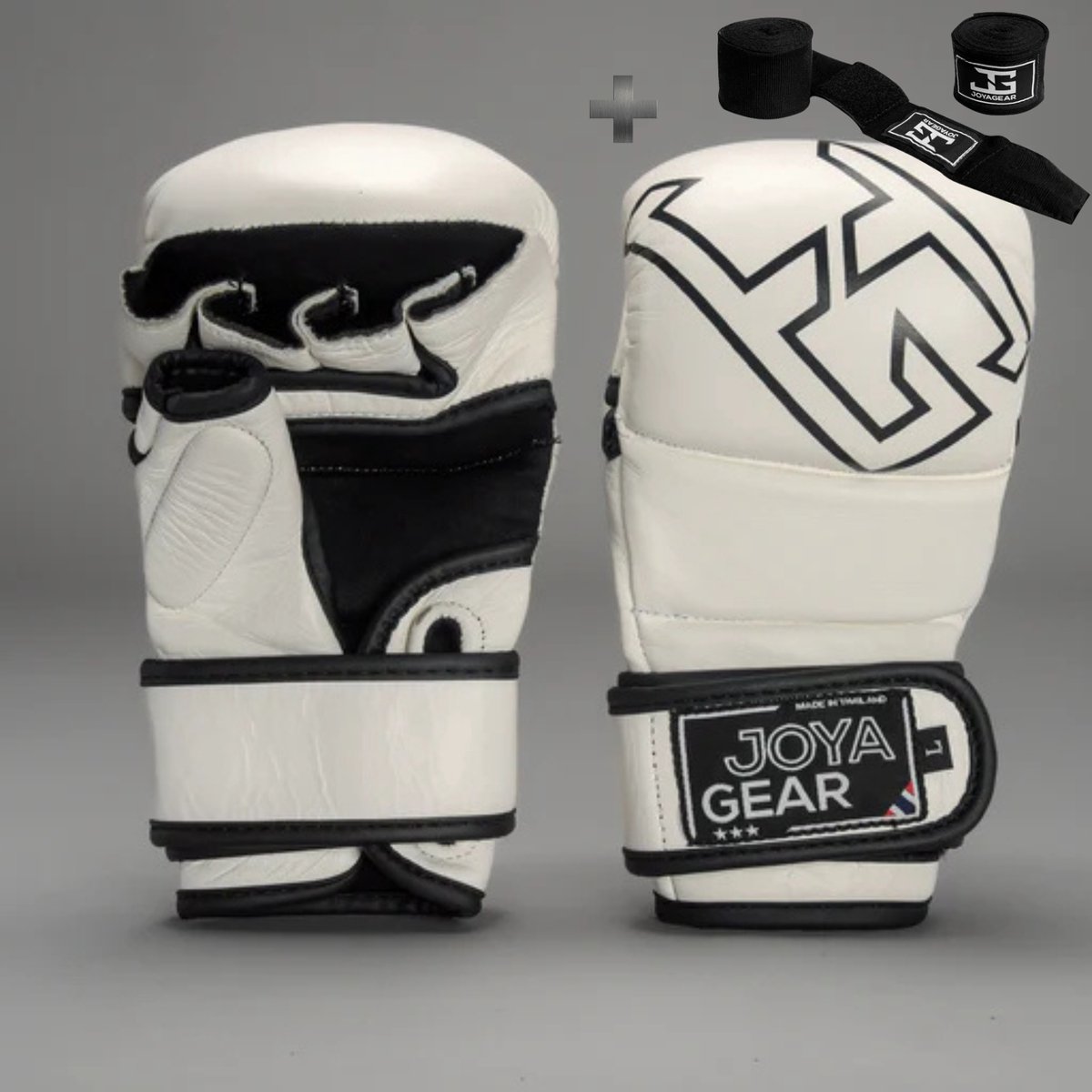 Joyagear Strike Thailand MMA Sparring Handschoenen Wit – Maat S – Echt Leer – 8 oz – Dubbel Sluitingssysteem & Extra Polsondersteuning