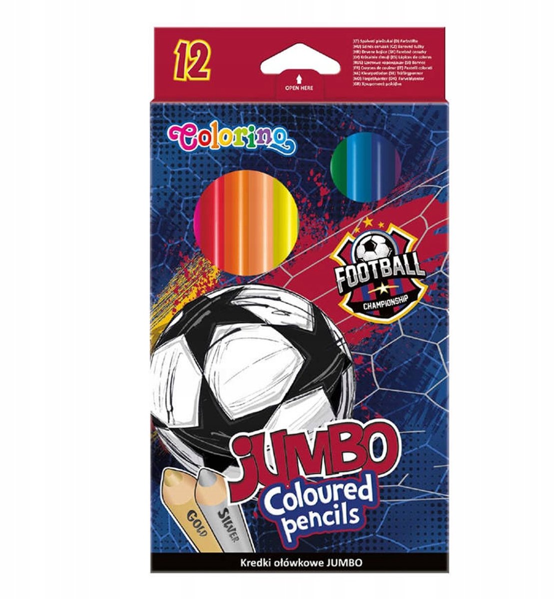Colorino Jumbo Driekantige Kleurpotloden 12 stuks - Voetbal thema