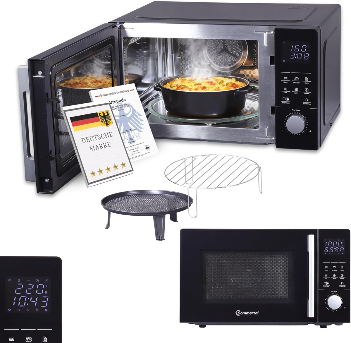 Sommertal 4-in-1 magnetron MW2200 25 l - Touch, grill, hete lucht, 8 programma's, timer tot 99 minuten, kinderslot, snelstart, rooster, knapperige pan