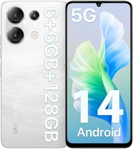 5G Mobiele Telefoon met 12 GB RAM en 128 GB Opslag, Android 14, 6.8 Inch HD+ Display, 50 MP Camera