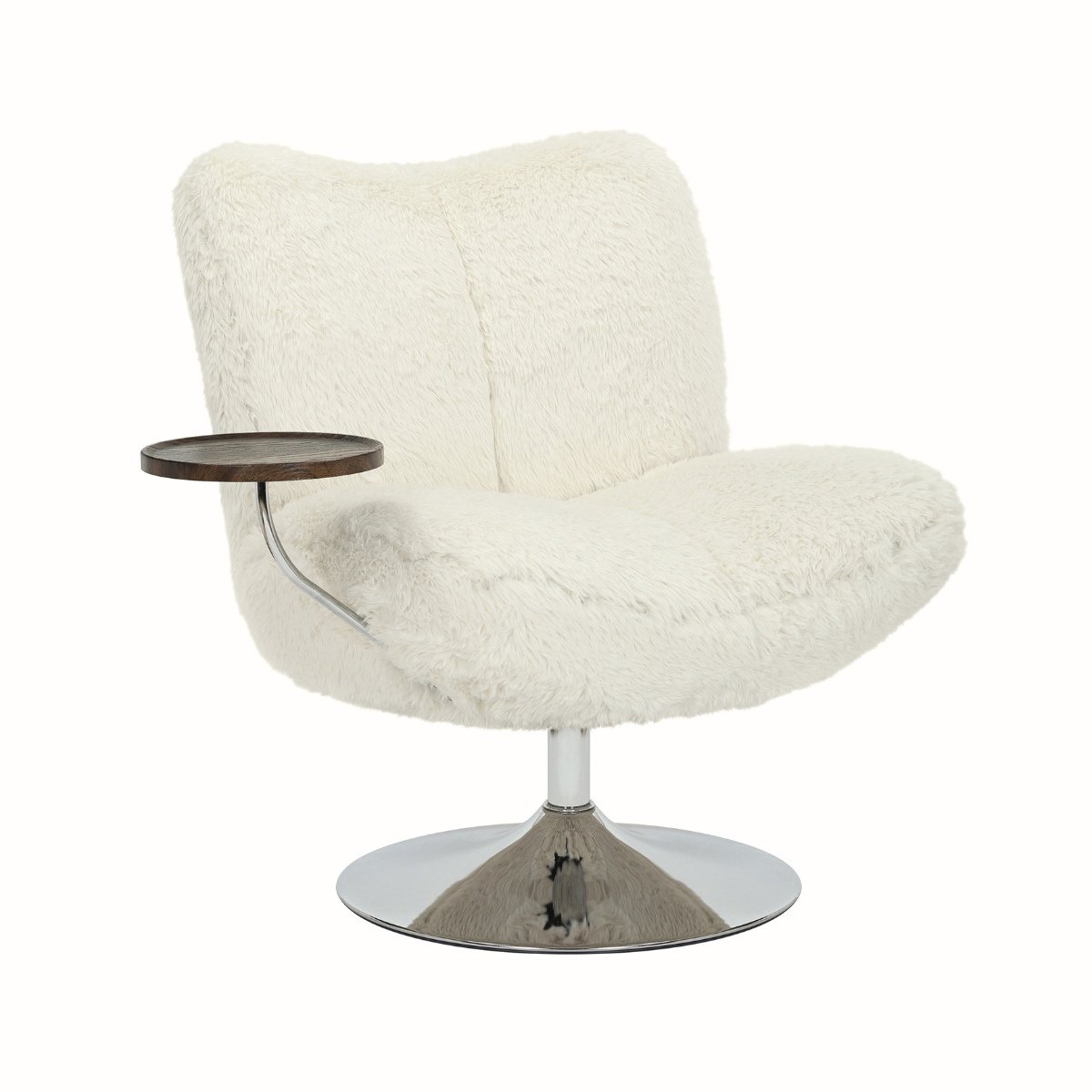DÉJA Living Draaifauteuil Morten - Beige Fluffy/Chrome - Incl. Tafeltje