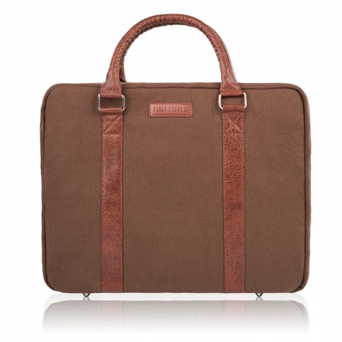 Herentas Laptop Bruin Vegan Leer & Canvas - Schouder of Handtas