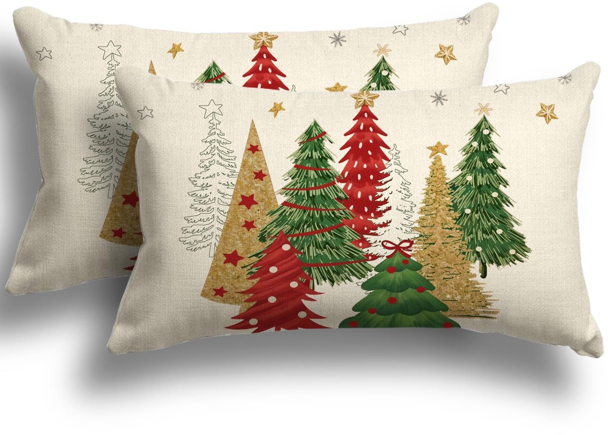 Unyqoos Set van 2 linnen kussenslopen voor sfeervolle kerstdecoratie binnen en buiten Kerstmis