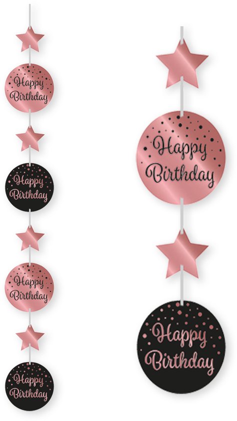Q2P - Happy Birthday Versiering - Slingers - Verjaardag Versiering - Decoratie - Rose Goud & Zwart - Hangdeco - 1 Stuk