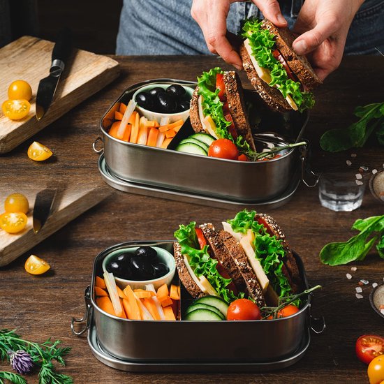Roestvrijstalen snackcontainers, met doorzichtig siliconen deksel Roestvrijstalen snackcontainers, met doorzichtig siliconen deksel