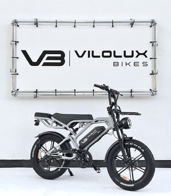 Vélo électrique Fatbike Vilolux® - Fatbike - V20 PRO - Modèle 2025/2026 - Selle arrière - Porte-bagages avant - Homologué - Prêt à rouler - Garantie 2 ans - Sacoche pour téléphone - Freins hydrauliques - Alarme - Gris Nardo