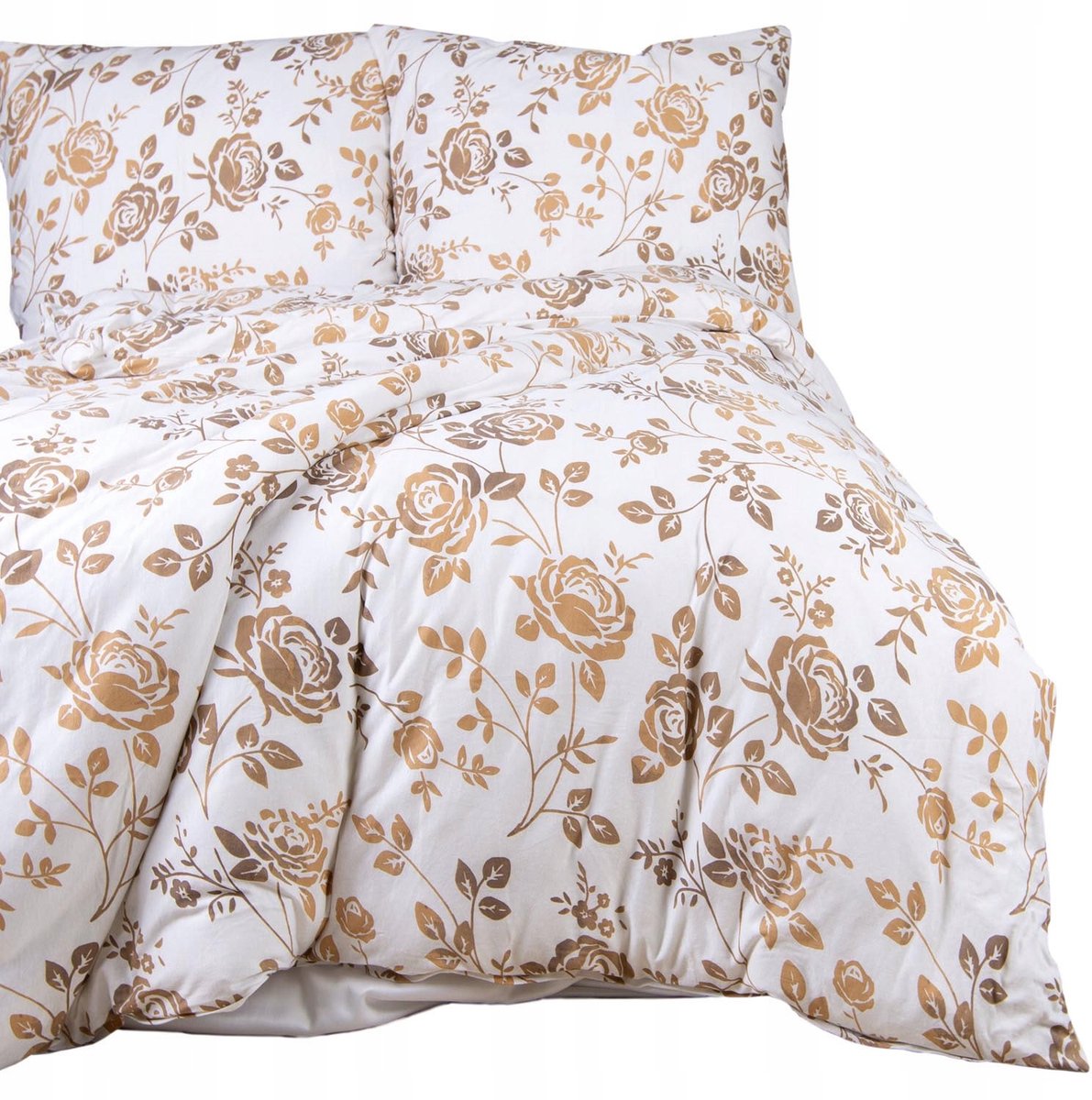 Jersey Katoenen Dekbedovertrek Set 160x200 Bloemen Wit Beige