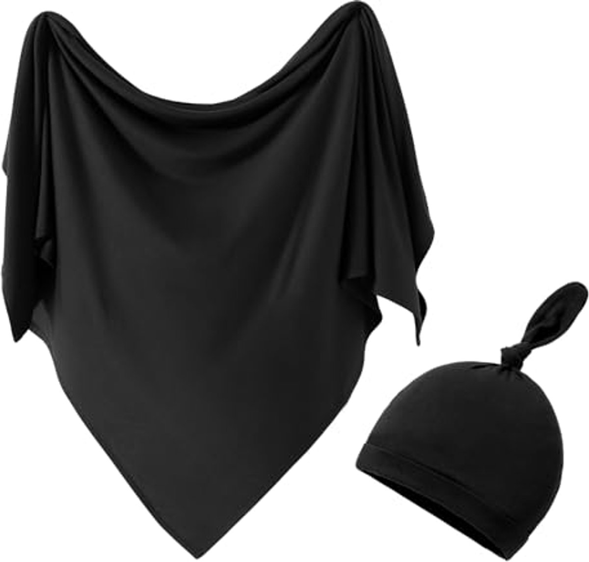Baby Inbakeren Deken Set met Hoed voor Pasgeborenen - Zacht en Ademend - Geschikt voor Jongens en Meisjes - 85 x 85 cm (Zwart)