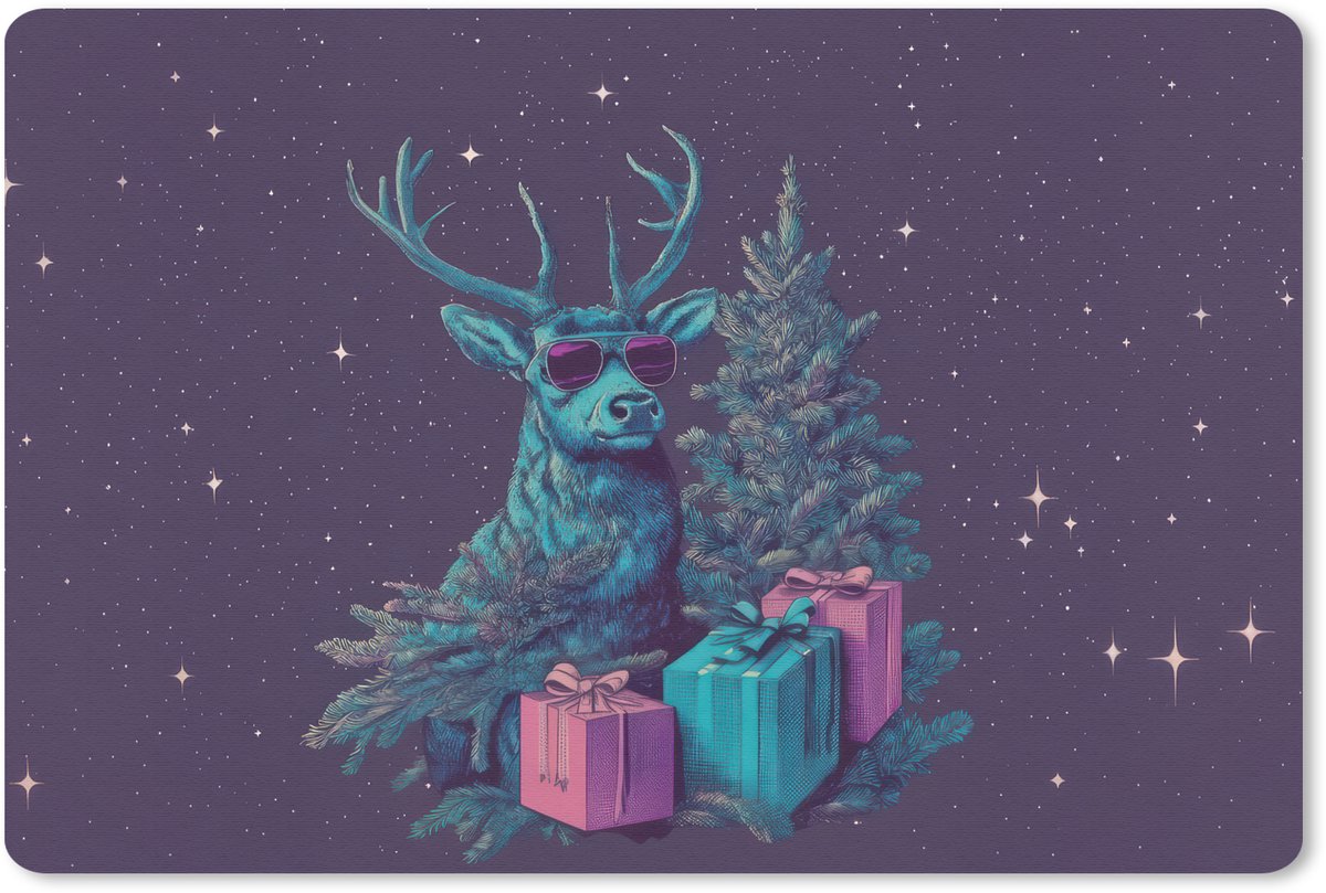 Muismat 27x18 cm - Mousepad Rendier - Zonnebril - Neon - Kerstboom - Muismatten