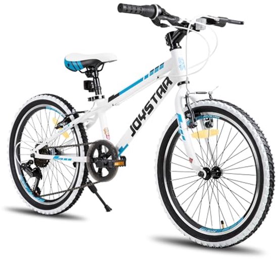 Glerc Skyline VTT pour garçons et filles - Vélo de 20 pouces pour 6, 7, 8, 9, 10, 11, 12 ans, vélo avec suspension avant et freins à disque et cadre stable, noir