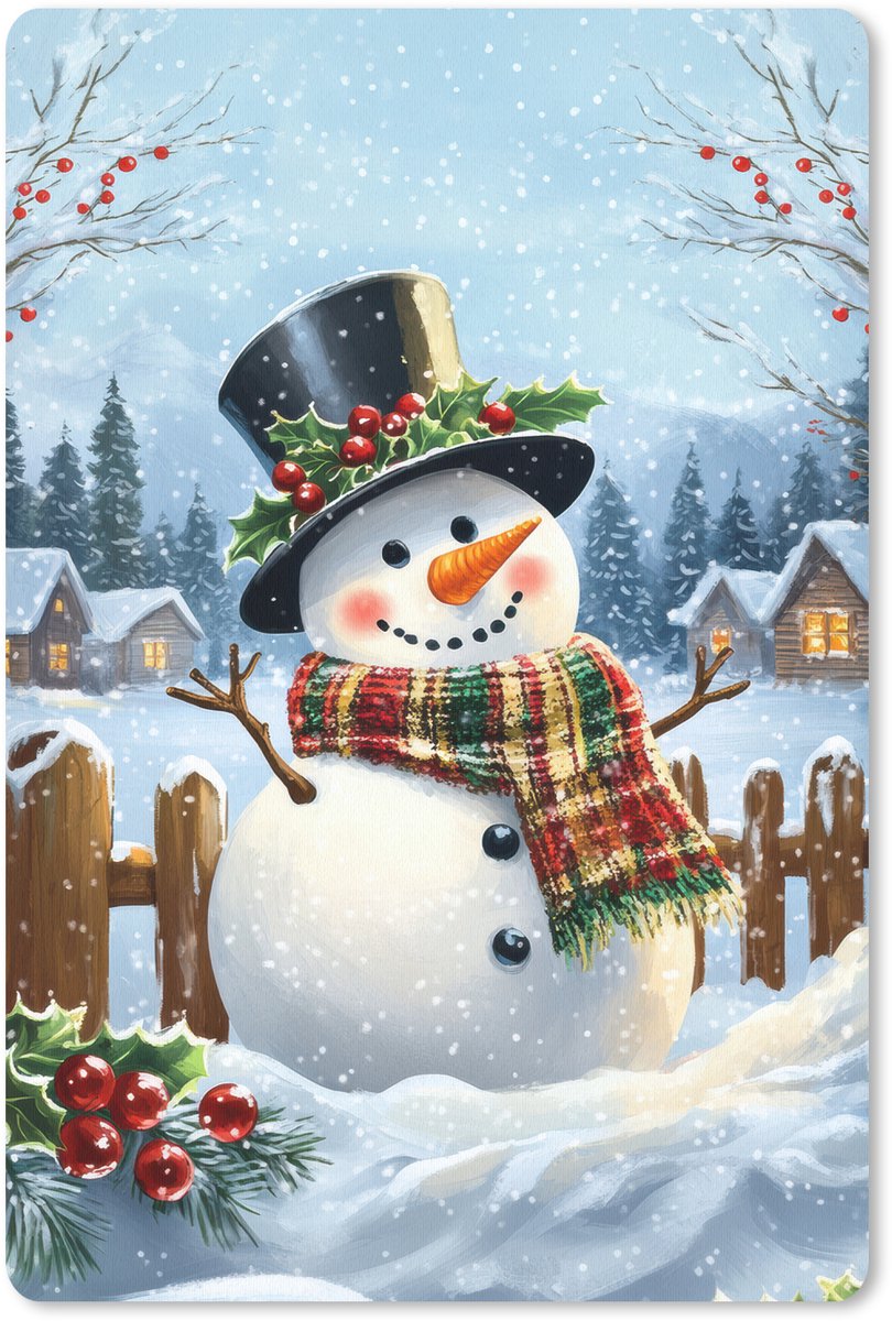 Muismat 18x27 cm - Mousepad Sneeuwpop - Winterdorp - Kleurrijk - Muismatten