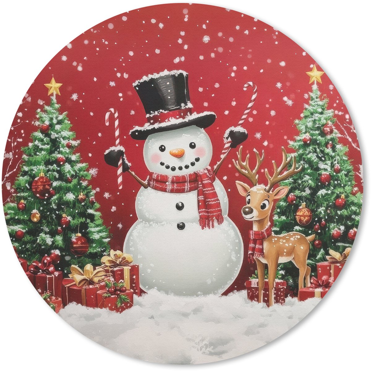 Muismat rond 40x40 cm - Mousepad Feestvreugde - Winterbos - Kleurrijk - Ronde muismatten