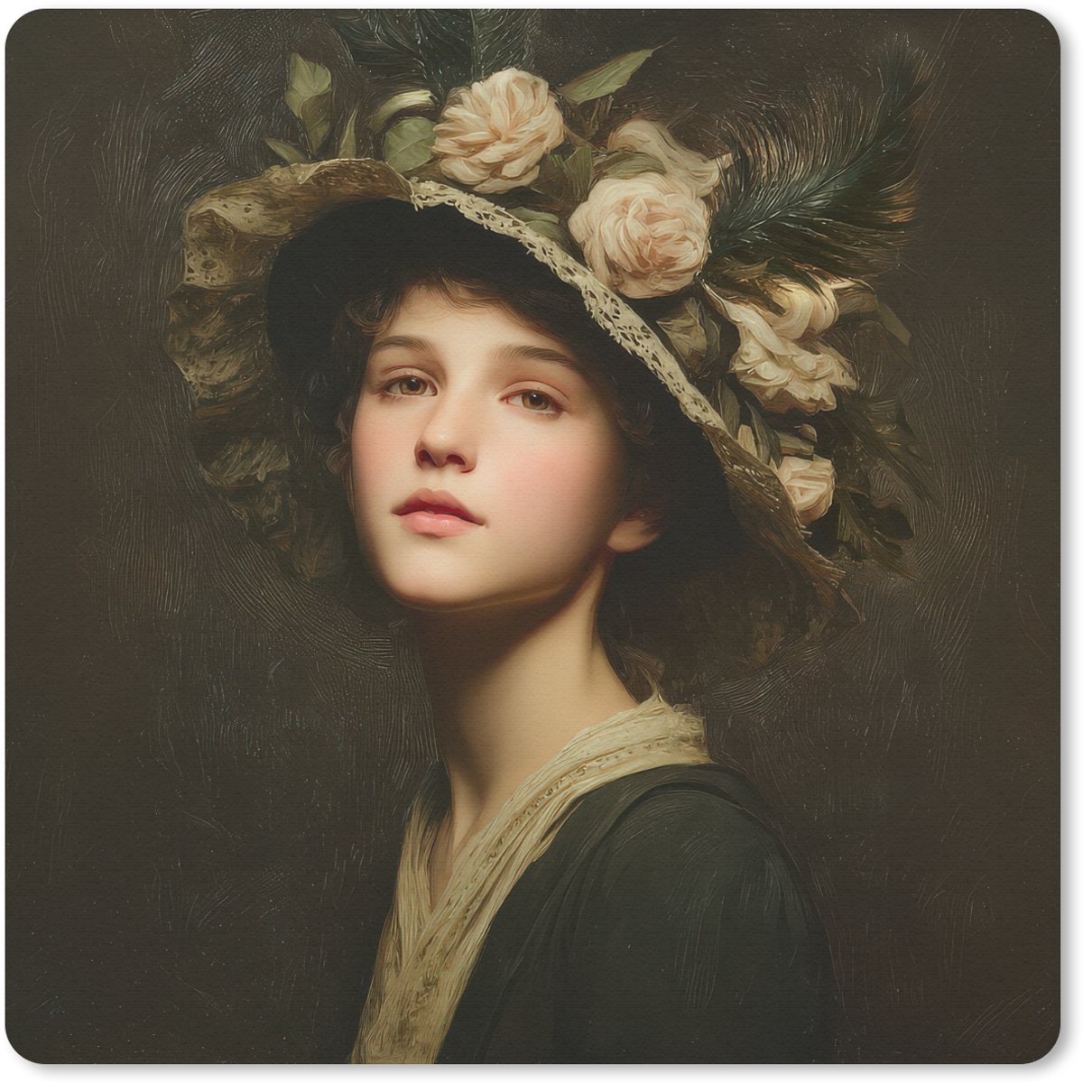 Muismat 30x30 cm - Mousepad Bloemenhoed - Portret - Vrouw - Muismatten