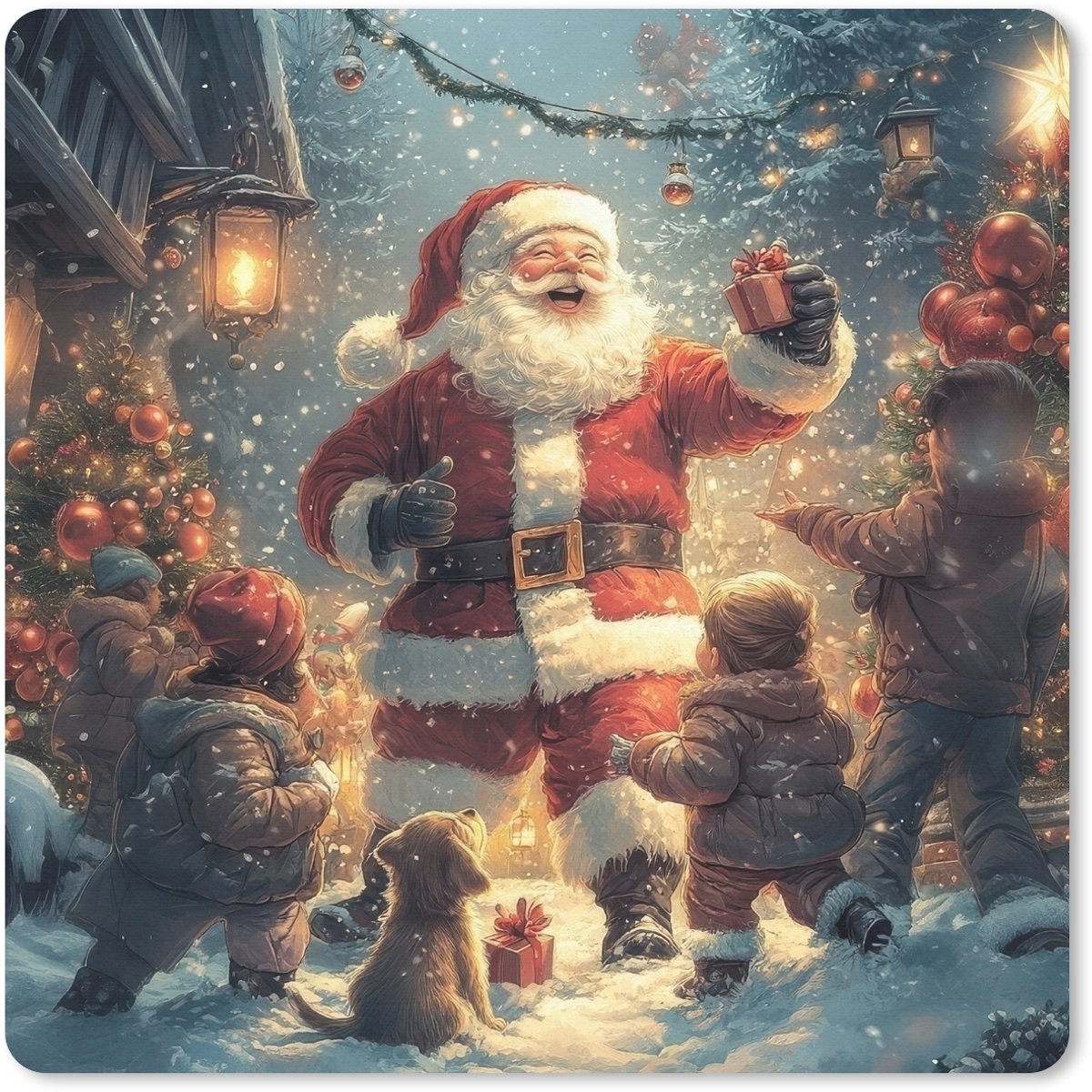 Muismat 30x30 cm - Mousepad Kerstvreugde - Sneeuw - Kleurrijk - Muismatten