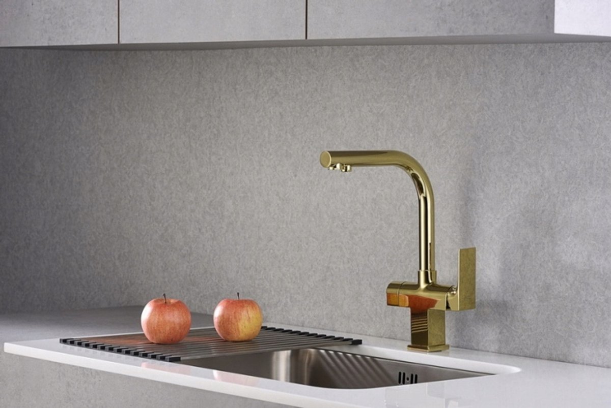 Gouden Keukenkraan met Aansluiting voor Gefilterd Water