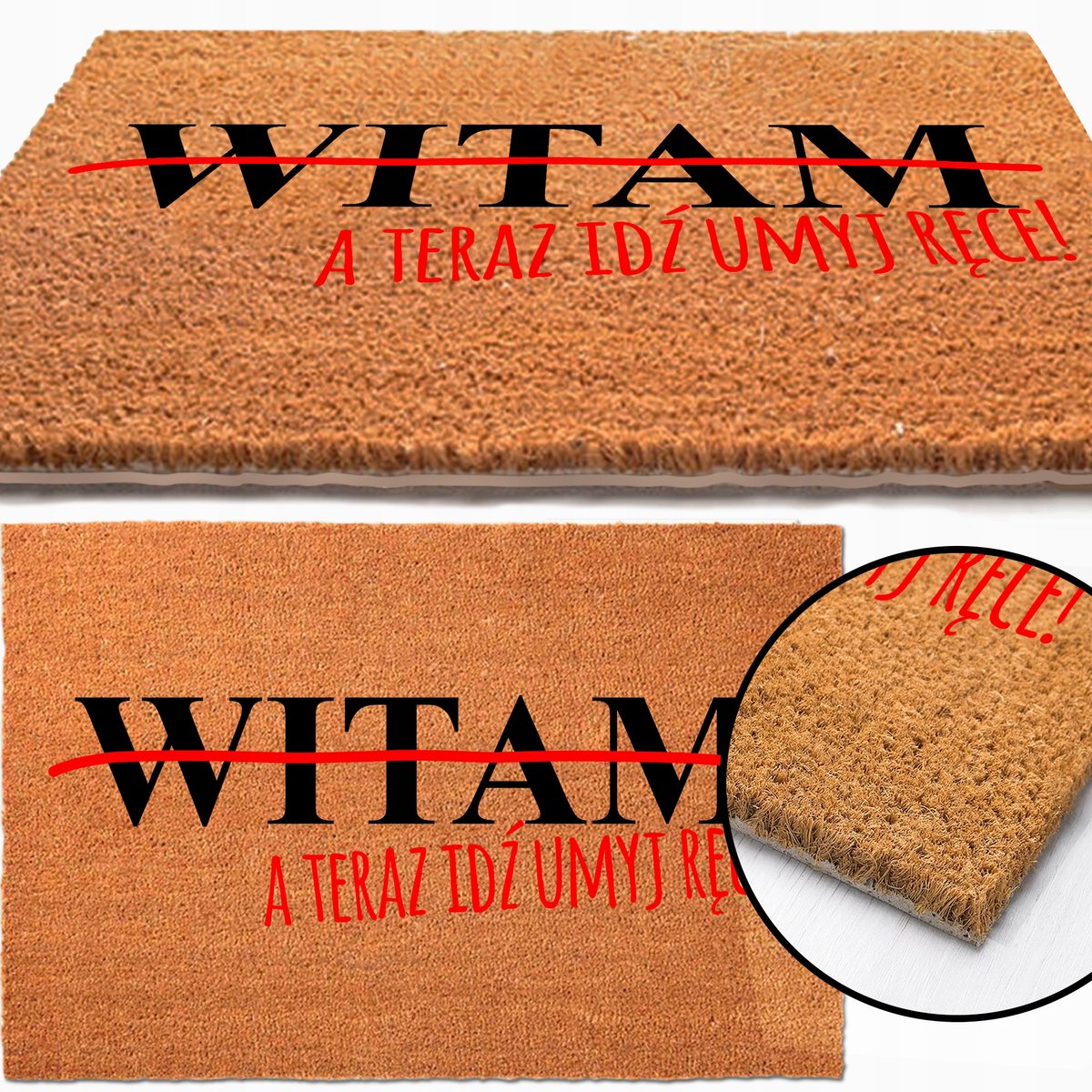 Kokosmat 40x60cm met Tekst 'Welkom, ga handen wassen' - Antislip