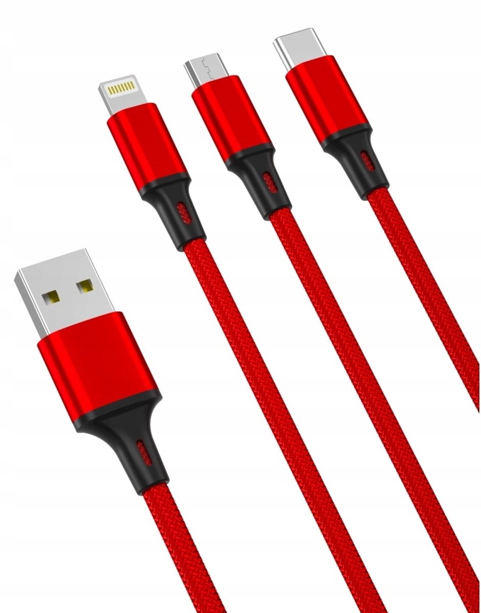 Image of 3-in-1 USB-kabel: USB-C, Micro USB, Lightning - 1,2 m