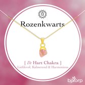 Bixorp Ruwe Rozenkwarts Ketting - Goud Verguld S925 Zilver + Edelsteen Hanger - Onbewerkte Steen - Spirituele Chakra Ketting met Cadeau Kaartje - 45cm + 5cm verstelbaar