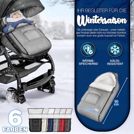 PromoHome Wintervoetenzak voor Kinderwagen en Buggy - Wasbare Babyvoetenzak met Ritssluiting en Tas - Extra Dik Gevoerd Waterafstotend Materiaal - Anti-Slip Onderkant - Universeel Toepasbaar - Grijs van Merkloos — afbeelding 3