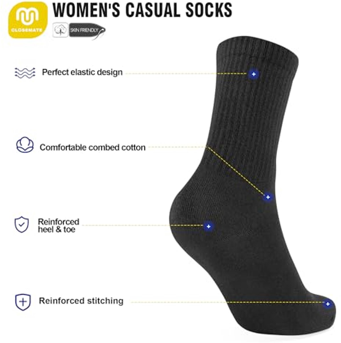 Dames Sportsokken 5 Paar - Comfortabele en Ademend Katoenen Calf Socks voor Tennis en Hardlopen