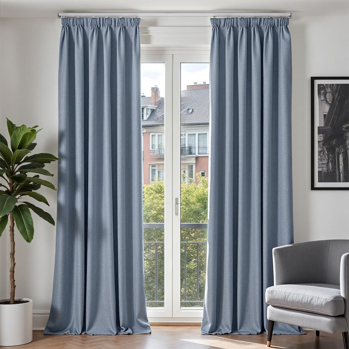 Unyqoos Verduisterende gordijnen met plooiband in linnenlook voor elk interieur blauw