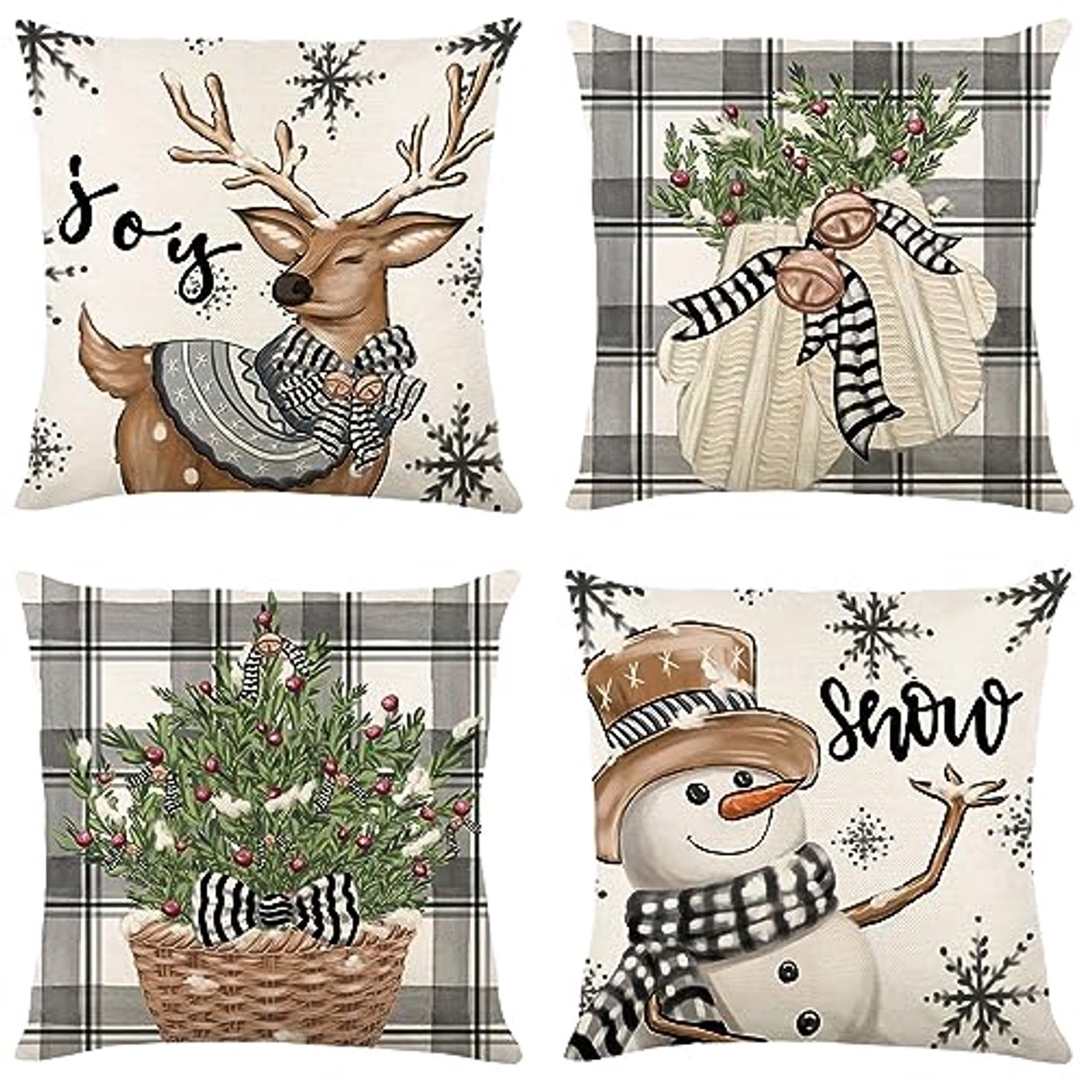 Kerst Kussenhoezen Set van 4 - 45x45 cm - Perfect voor Kerstdecoratie binnen thuis