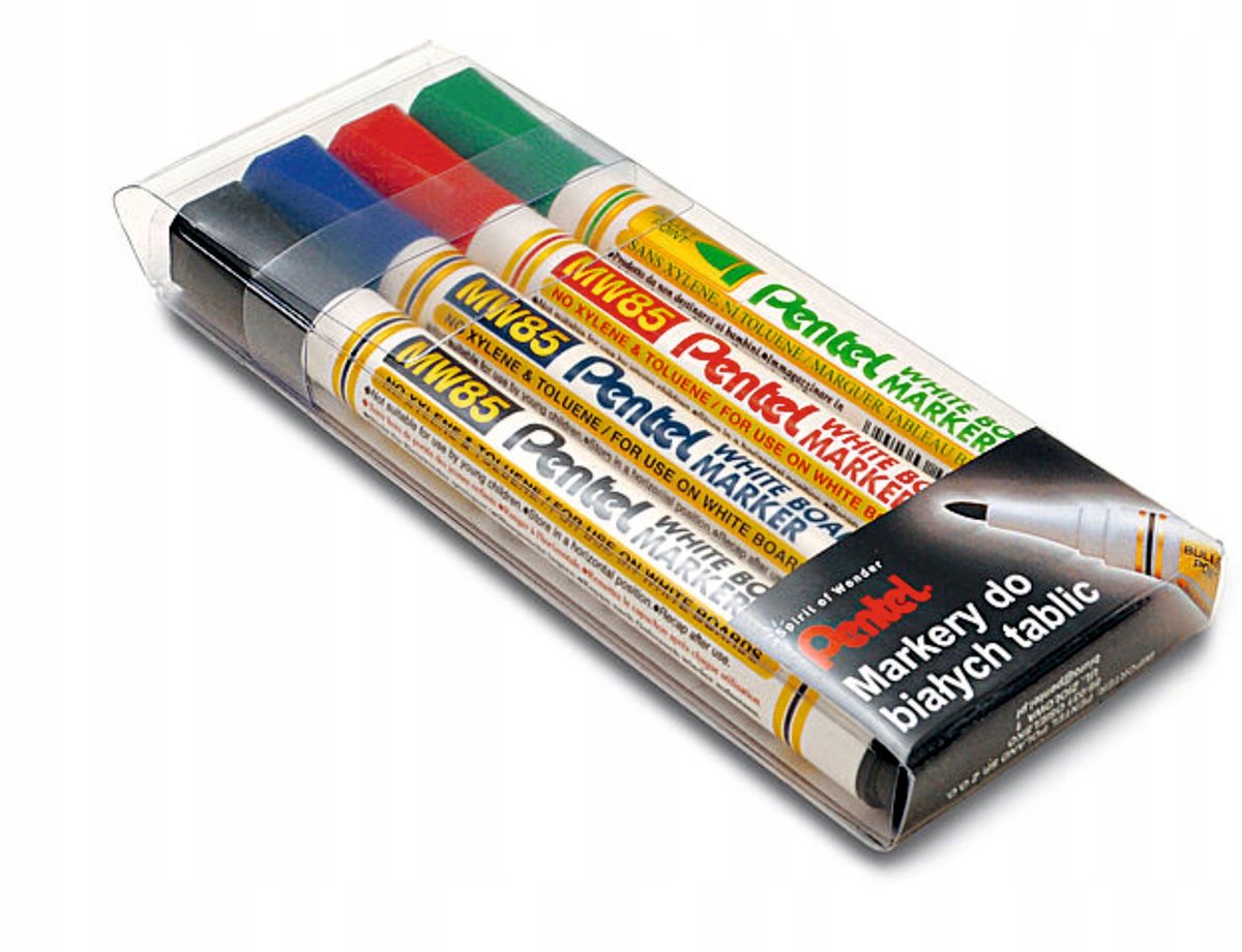 Pentel MW85 Set: 4 stuks whiteboardmarkers, verschillende kleuren
