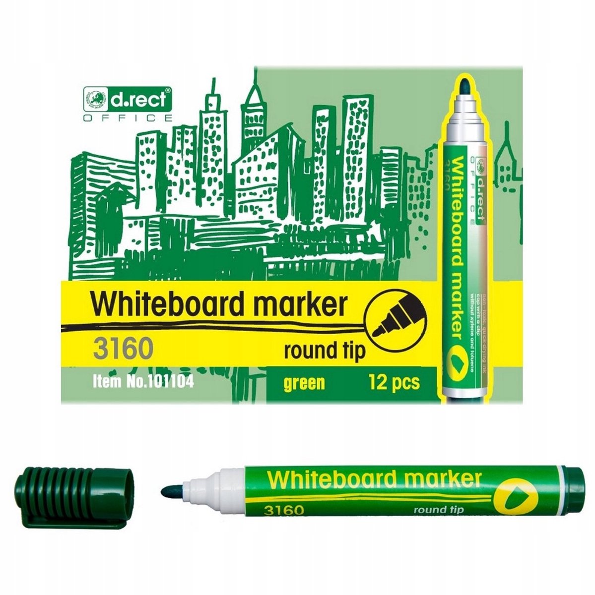D.RECT Groene Whiteboard Markers - 12 Stuks