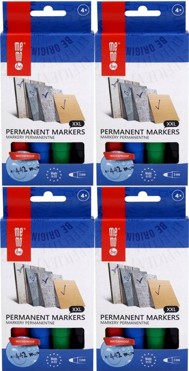 MemoBe M200 permanente markers, 4 stuks, 3mm ronde punt, mix kleuren