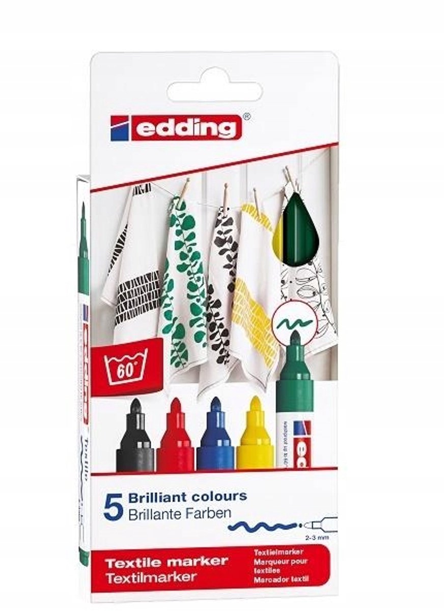 Edding Textielstiftenset - 5 kleuren