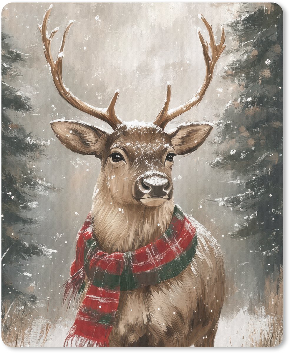 Muismat 19x23 cm - Mousepad Winter - Bos - Rendier - Donker - Muismatten