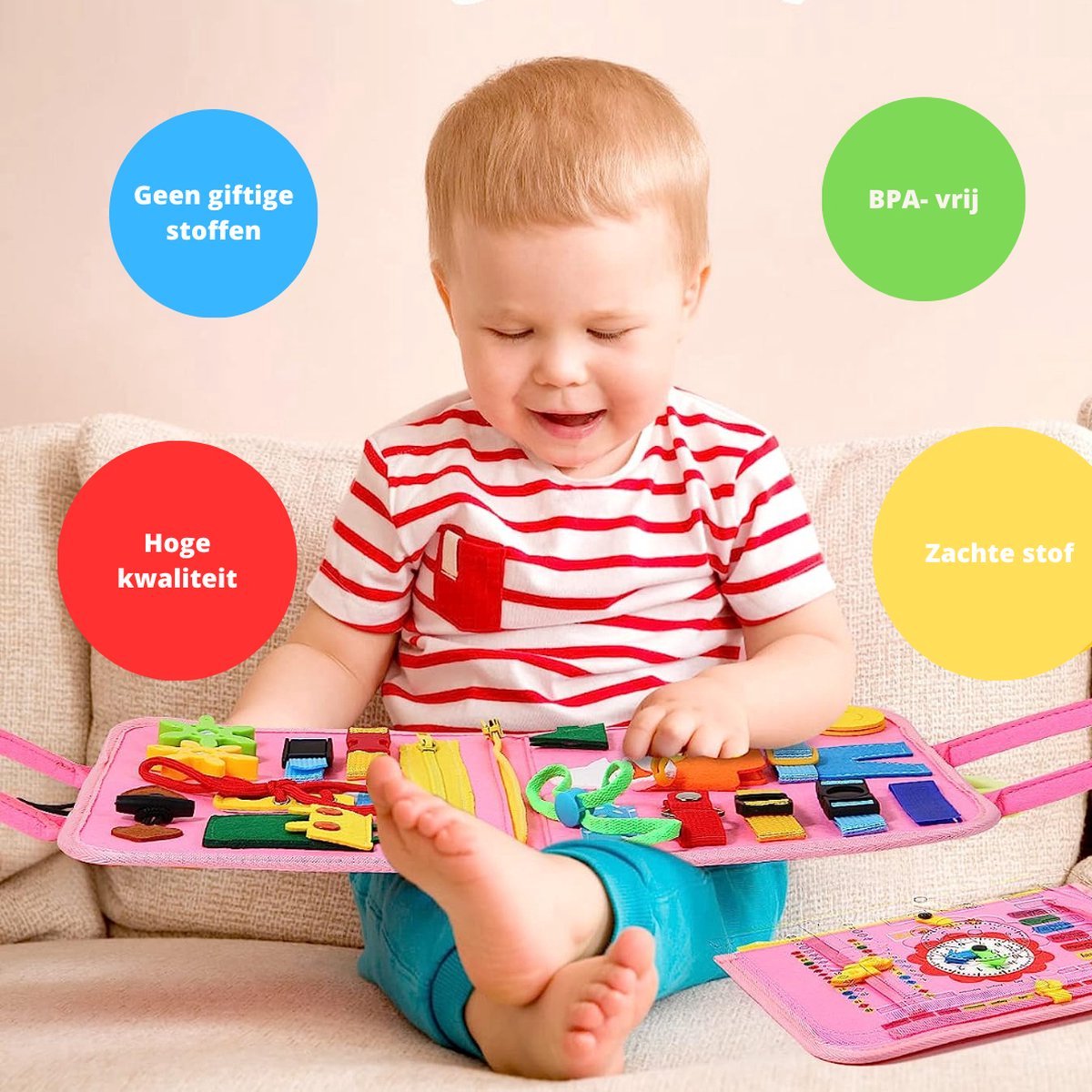 WoodyDoody Motoriek Mappen 2 Stuks Combinatie Voordeel Set Jongen en Meisje - Busy Board - Montessori Speelgoed Leren Veter Strikken - Educatieve Puzzel 3 jaar - Activiteitenbord - 26 Vaardigheden - Sensorisch Speelgoed - Educatief Spel — afbeelding 7