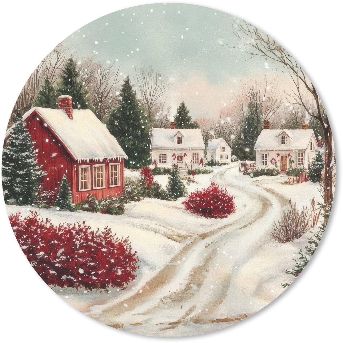 Muismat rond 30x30 cm - Mousepad Kerstsfeer - Landelijk - Rood - Ronde muismatten