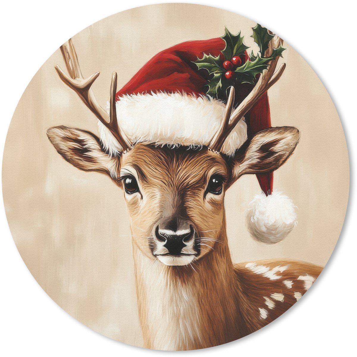 Muismat rond 30x30 cm - Mousepad Kerst - Hert - Gewei - Rood - Ronde muismatten