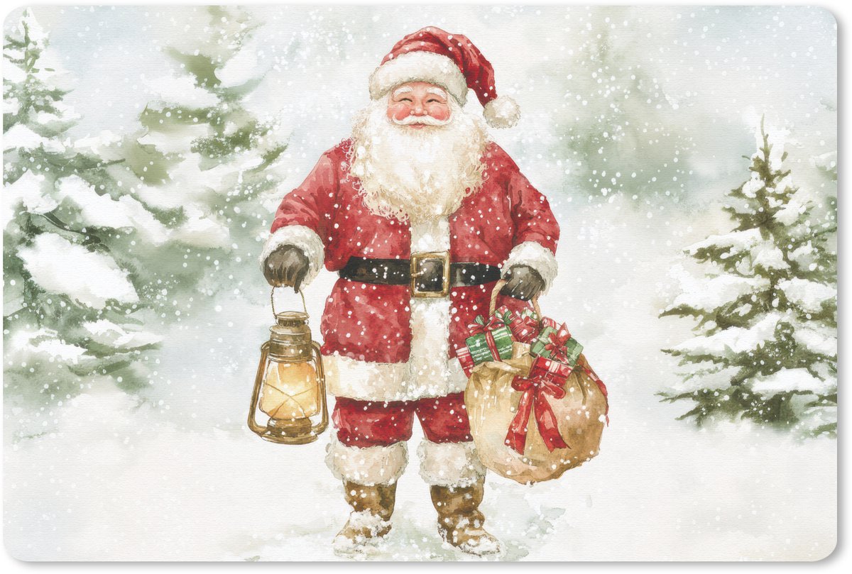Muismat 27x18 cm - Mousepad Kerstman- Winter - Sneeuw - Wit - Rood - Muismatten