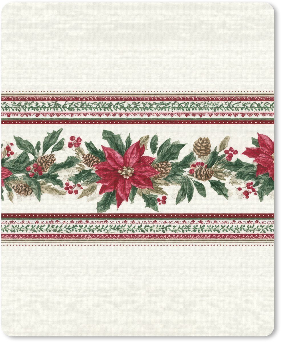 Muismat 19x23 cm - Mousepad Kerststrook - Poinsettia - Rood - Groen - Muismatten